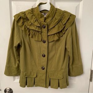 Nick & Mo Green Ruffle Collar Jacket Coat Small Anthropologie
